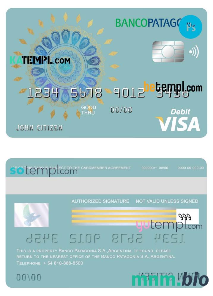 Argentina Banco Patagonia bank karta visa debet szablon karty in PSD format, w pełni edytowalne